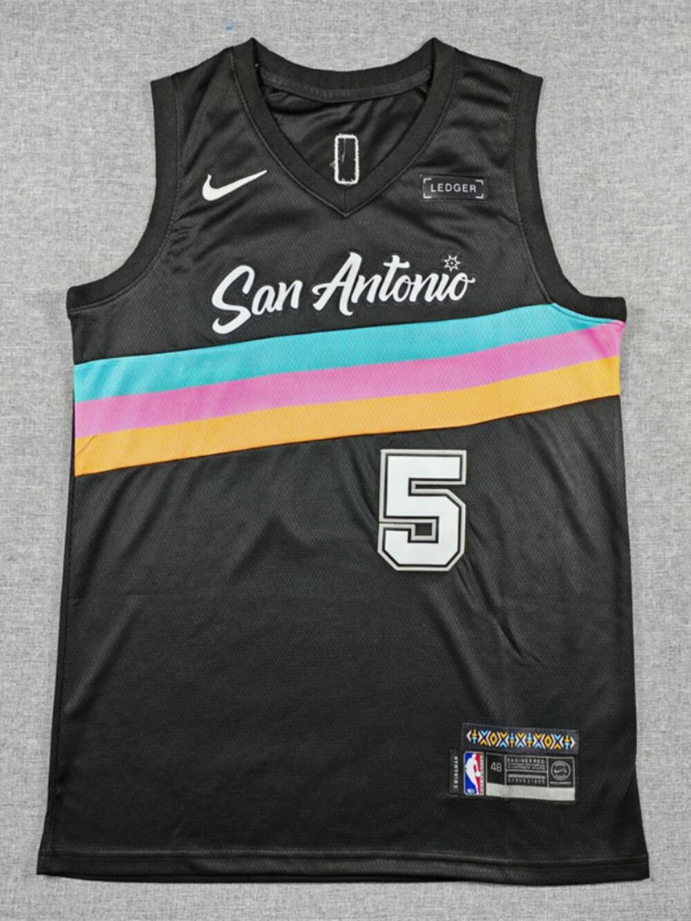 San Antonio Retro Fiesta Style Basketball Jersey - Black #5